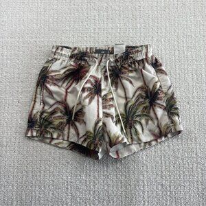 H&M Men's Swim Shorts Sz S Palm Tree Drawstring Elastic Waist Lined Surfer Beach